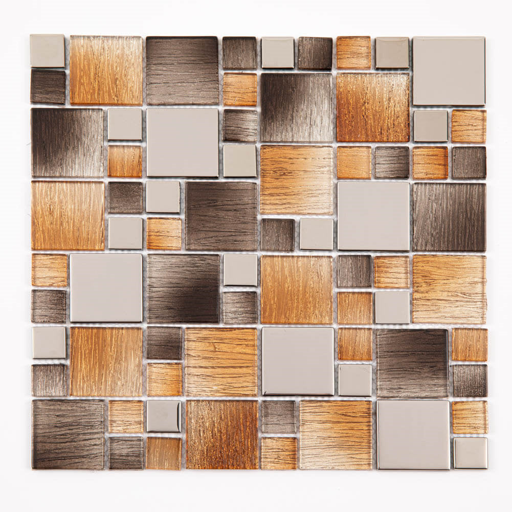 Glass Mosaic Tile Backsplash 11.7 x 11.7 Inch Brown Square(5 Pcs/Box, 4.75 sq.ft.)